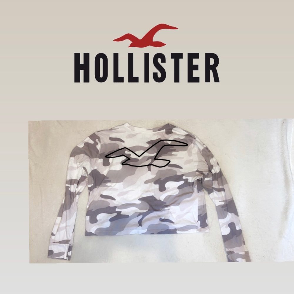 Hollister Grey Camo Crop long sleeve tee small